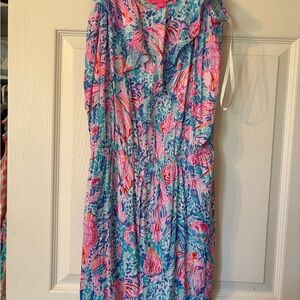 Bright Floral Ruffled Romper - Pink, Aqua & Blue